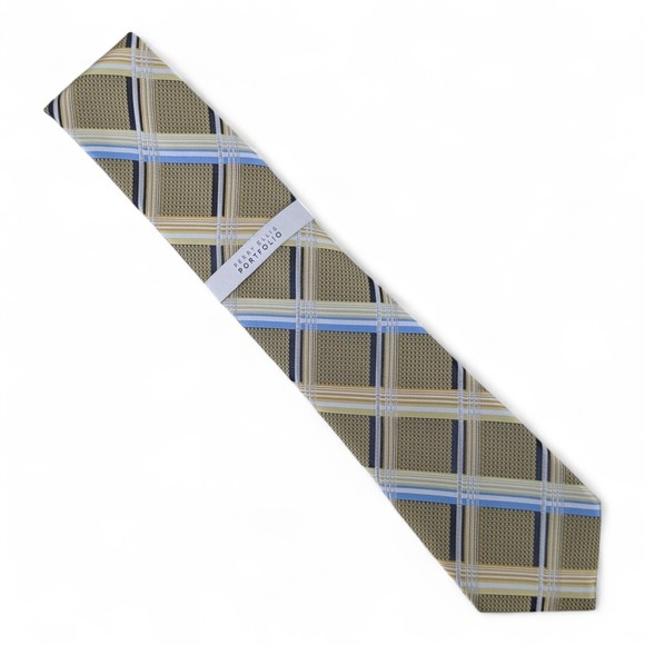 Perry Ellis Men's Alden Plaid Tie Necktie Classic 3" Yellow Blue $55 - Picture 1 of 5